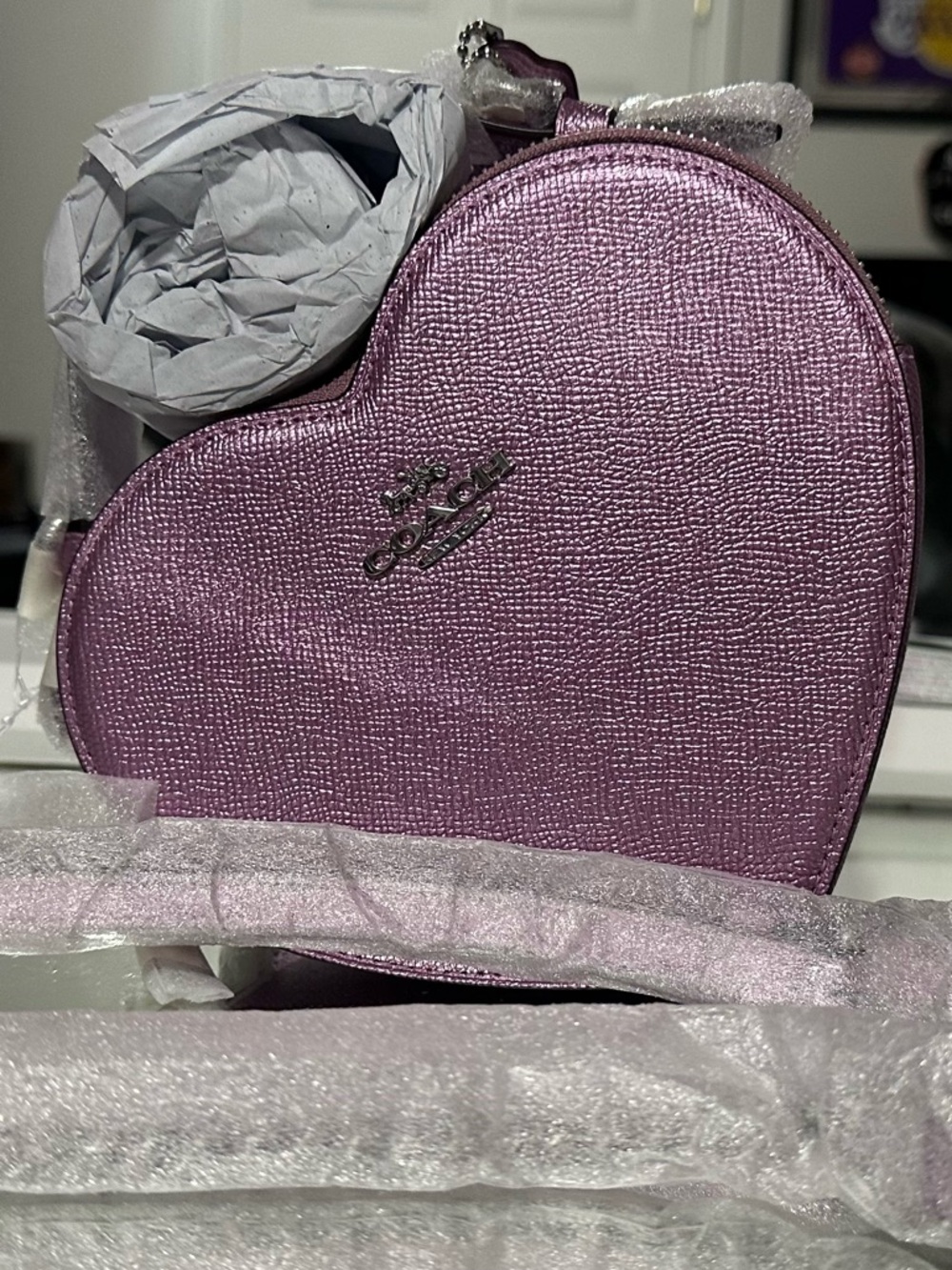 Coach Metallic Lavender Heart Mini Bag